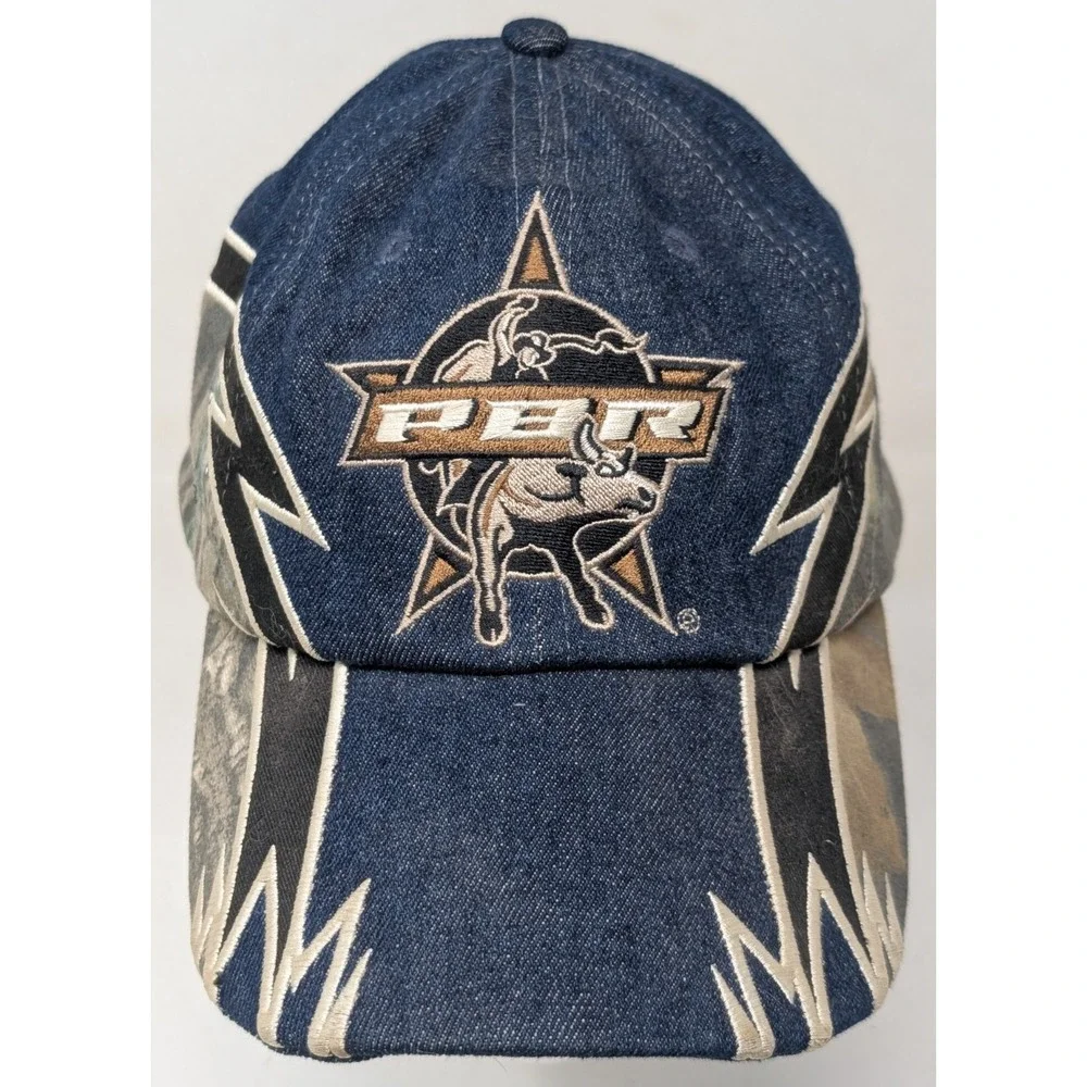Vintage PBR Professional Bull Riders Denim Camo Baseball Cap Hat Cowboy Y2K
